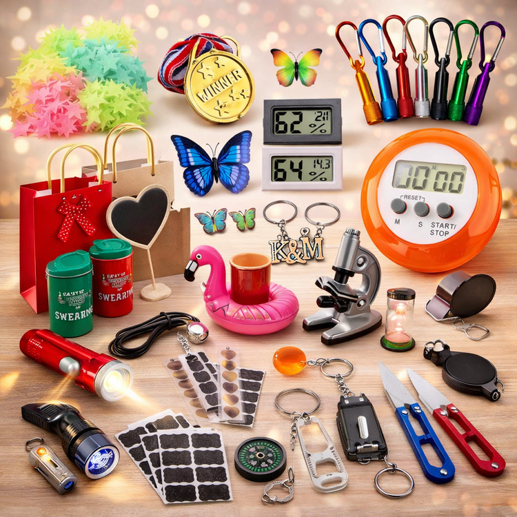 Gifts and gadgets including torches, stickers, blackboards, money tins, keyrings and much more