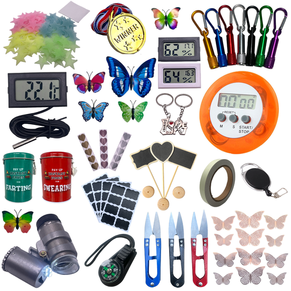 Gifts and gadgets including torches, stickers, blackboards, money tins, keyrings and much more