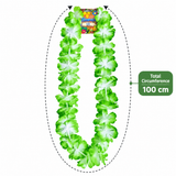Green four-leaf clover lei necklace shown on a white background with a dashed oval outline and a green label reading 'Total Circumference 100 cm'.