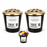 Grave Pot with Gold Lid - Vase Flower Holder For Memorial Cemetery Grave Insert