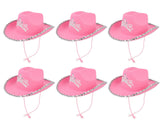 6x Pink Cowgirl Hats Adult Western Cowboy Fancy Dress Hen Do Party Tiara & Trim
