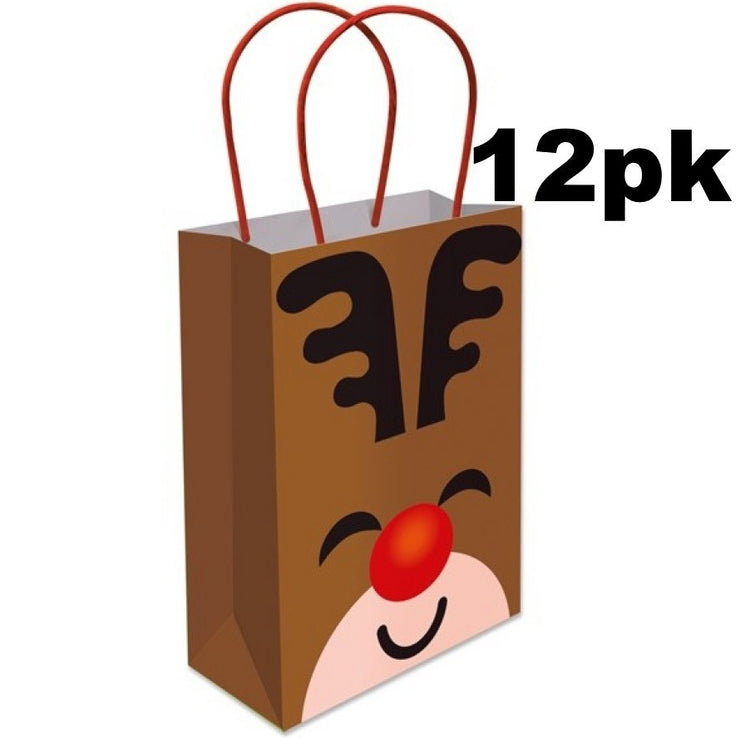 Christmas Gift Bags 12 Rudolph Fun Paper Party Loot Bag With Handles Recyclable