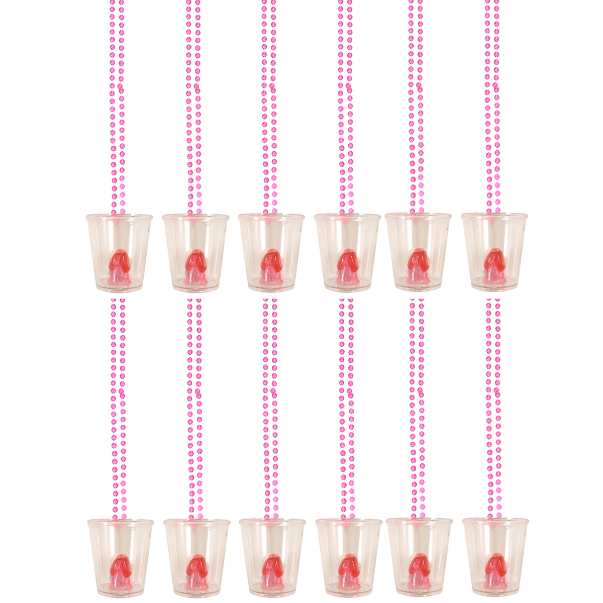 6x Hen Party Willy Shot Glasses Glass Pink Necklace Fun Night Fancy Dress Prop