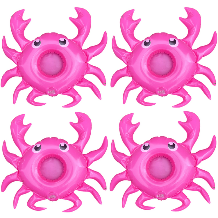 4x Inflatable Crab Drink Holders 30cm Pink Float Cup Can Hot Tub Pool Bath Toy