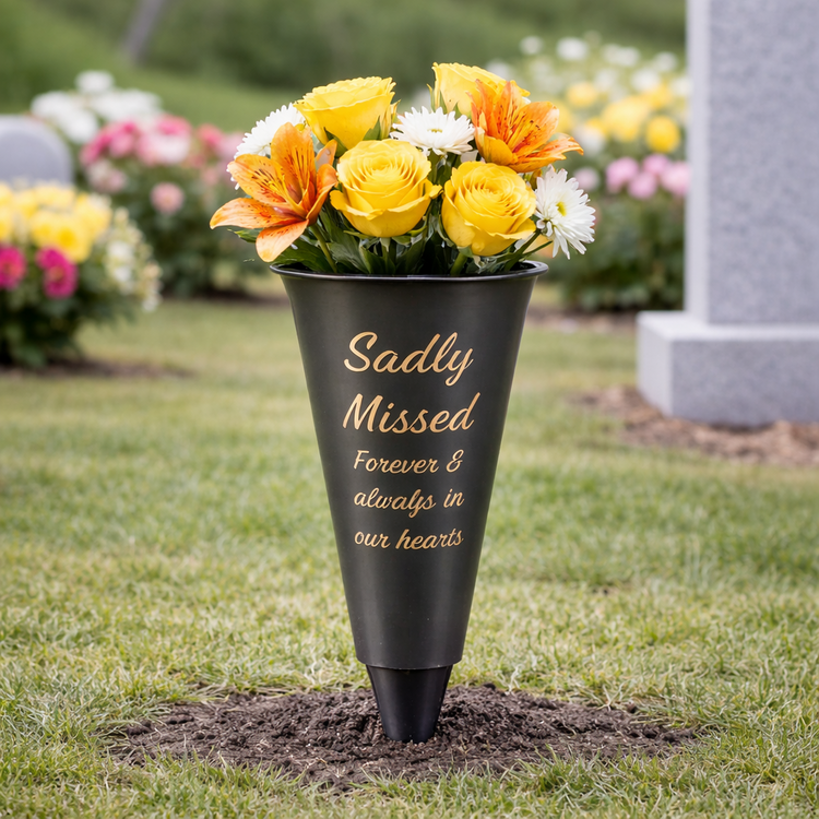 Grave Memorial Flower Vase Spike Memory Pot - Sadly Missed Forever In Our Hearts