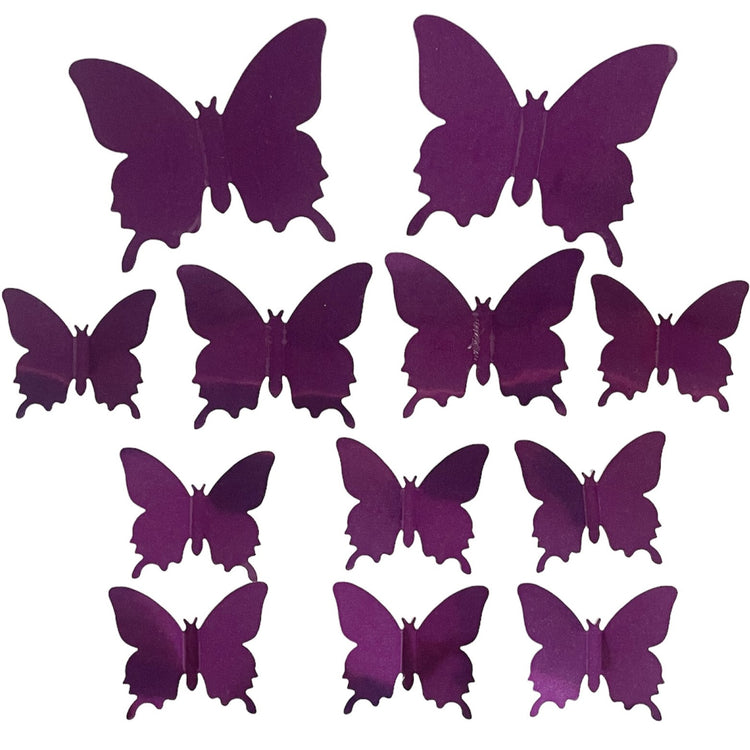 12 Mirror Purple Butterfly Wall Sticker 3D Metallic Decal Room Decorations Decor