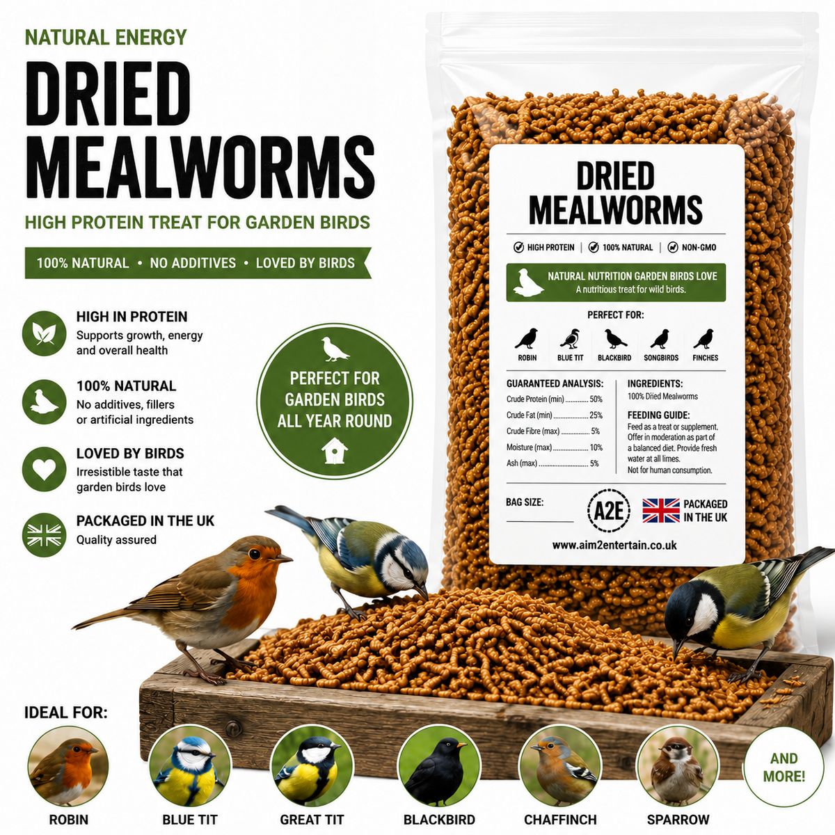 Dried Mealworms Premium Natural Wild Bird Food High Protein Garden Bird Treat