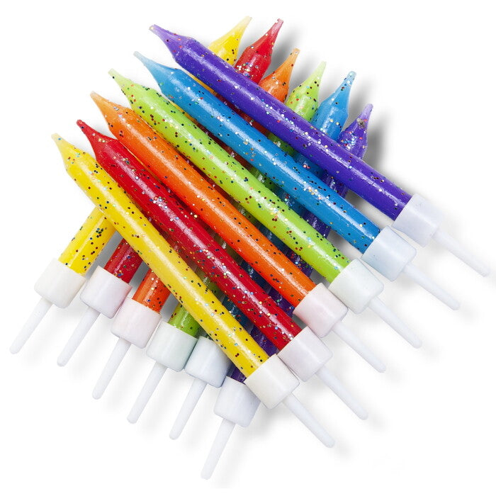 Rainbow Cake Candles 12pk Glitter Happy Birthday Pride Party Topper Decoration
