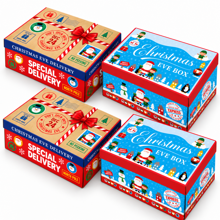 Christmas Eve Boxes Xmas Gift Box Empty Festive Hamper Kids Treats 1-12 Packs