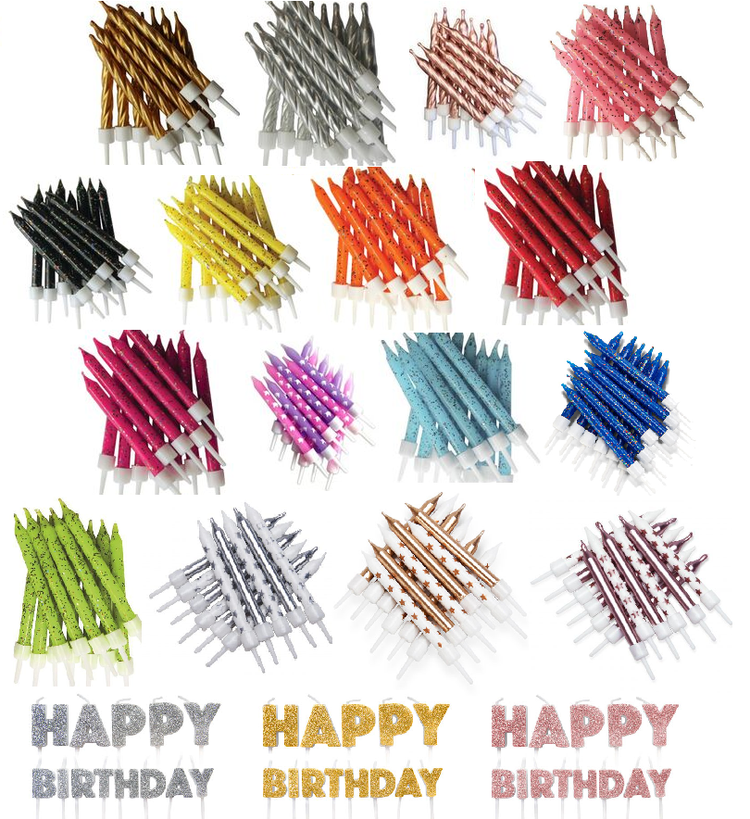 Cake Candles Pack of 12 with Holders 7.5cm Birthday Party Pack Topper Decoration