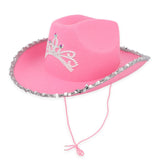 Pink Cowgirl Hat Adult Western Fancy Dress Hen Do Tiara With Sequin Trim Cowboy