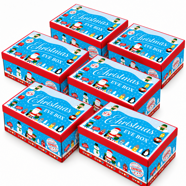 Christmas Eve Boxes Pack of 6 Xmas Gift Box Kids Festive Hamper 32 x 21 x 11cm