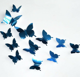 12 Mirror Blue Butterfly Wall Stickers 3D Metallic Decals Room Decorations Decor