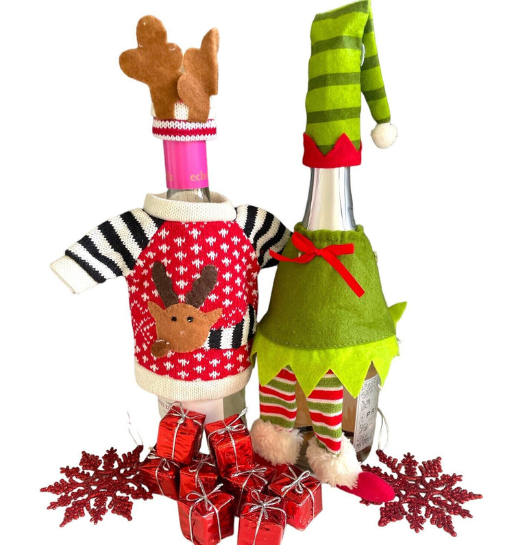 Christmas Table Decoration Bottle Covers Xmas Tree Topper Wine Gin Pub Bar Gift