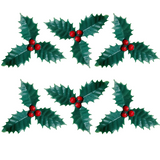 Holly Christmas Cake Topper Set Pack of 6 Yule Log Cupcake Berry Xmas Decoration