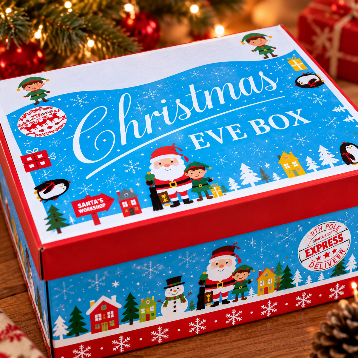 Christmas Eve Boxes Pack of 2 Kids Xmas Gift Box Festive Hamper 32 x 21 x 11cm