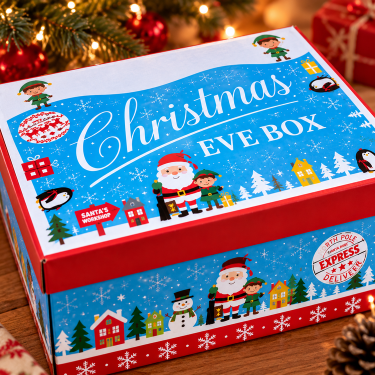 Christmas Eve Boxes Pack of 2 Kids Xmas Gift Box Festive Hamper 32 x 21 x 11cm