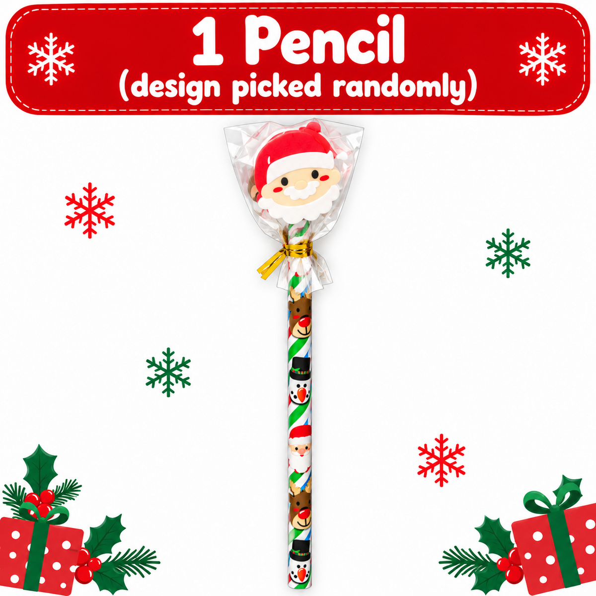 Christmas Pencils with Erasers 1-96 Xmas Party Bag Stocking Fillers for Kids