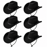 Black Cowboy Hats - Pack of 6 - Western Fancy Dress Party Festival Stag Cowgirl