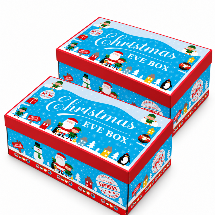Christmas Eve Boxes Pack of 2 Kids Xmas Gift Box Festive Hamper 32 x 21 x 11cm