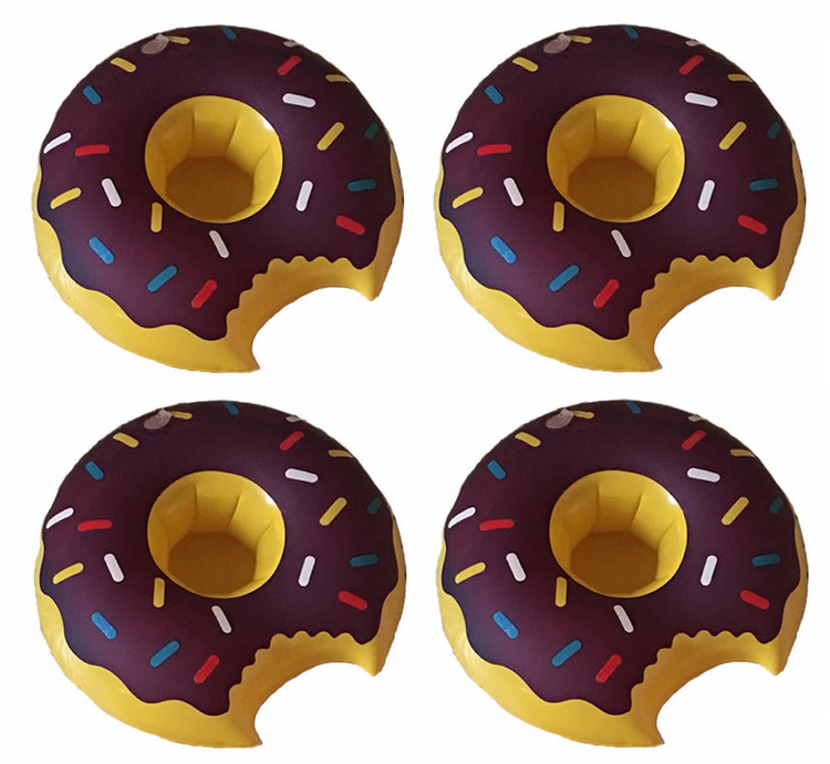 4x Inflatable Doughnut Drink Holders Brown Floating Hot Tub Swimming Pool Party