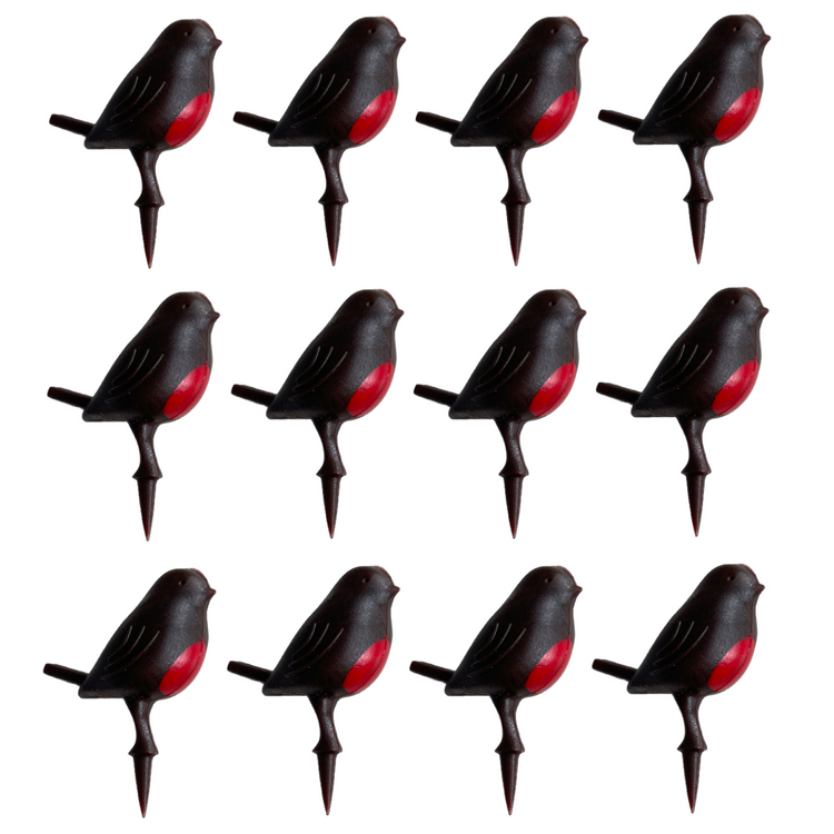 Robin Christmas Cake Topper pack of 12 Yule Log Cupcake Mini Bird Decoration