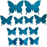 12 Mirror Blue Butterfly Wall Stickers 3D Metallic Decals Room Decorations Decor
