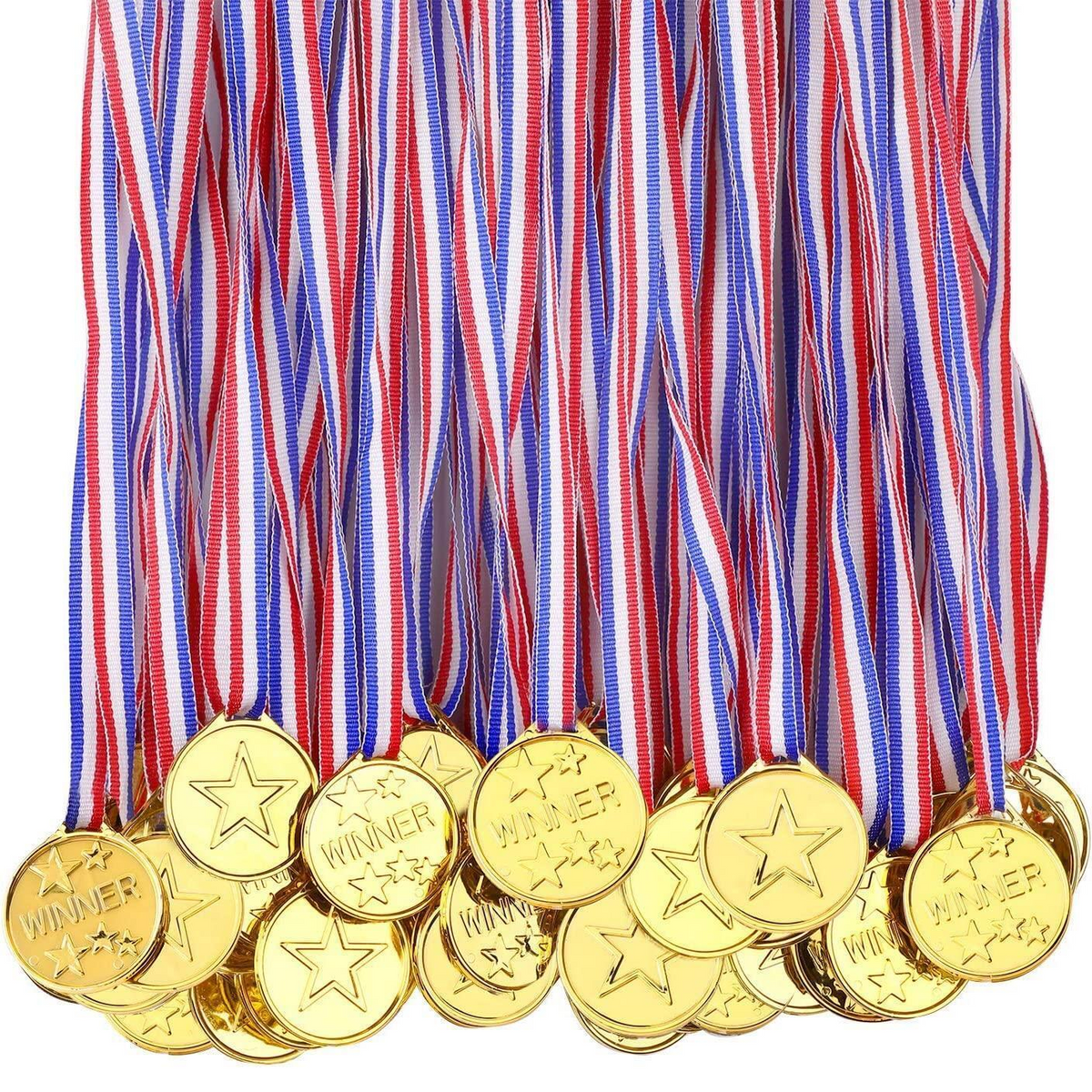 Kids Winner Medals 48x Plastic Gold Sports Day Prize Party Bag Filler Award Toys