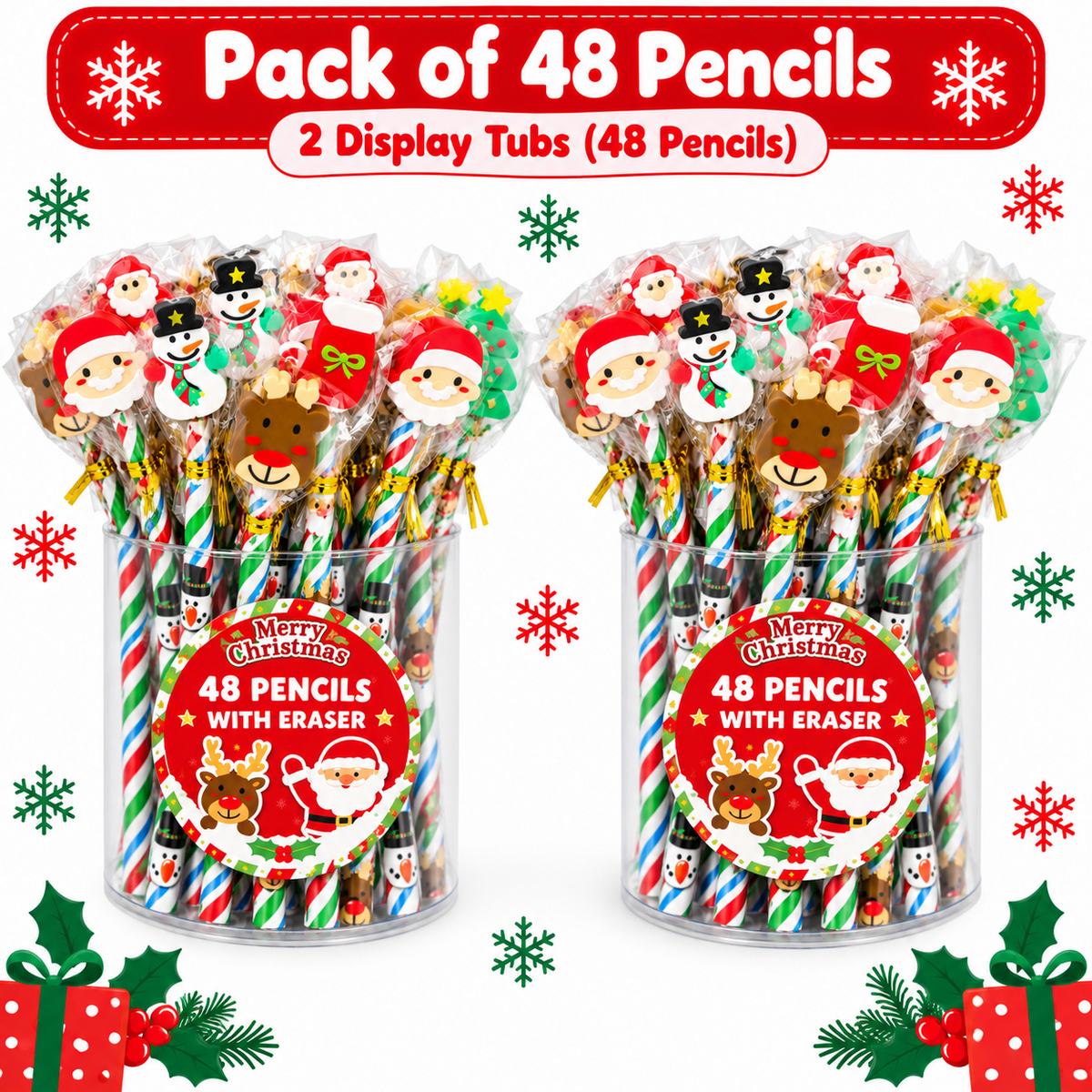 Christmas Pencils with Erasers 1-96 Xmas Party Bag Stocking Fillers for Kids