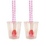6x Hen Party Willy Shot Glasses Glass Pink Necklace Fun Night Fancy Dress Prop