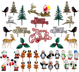 6pc Reindeer Cake Topper Set Christmas Yule Log Mini Festive Winter Decoration