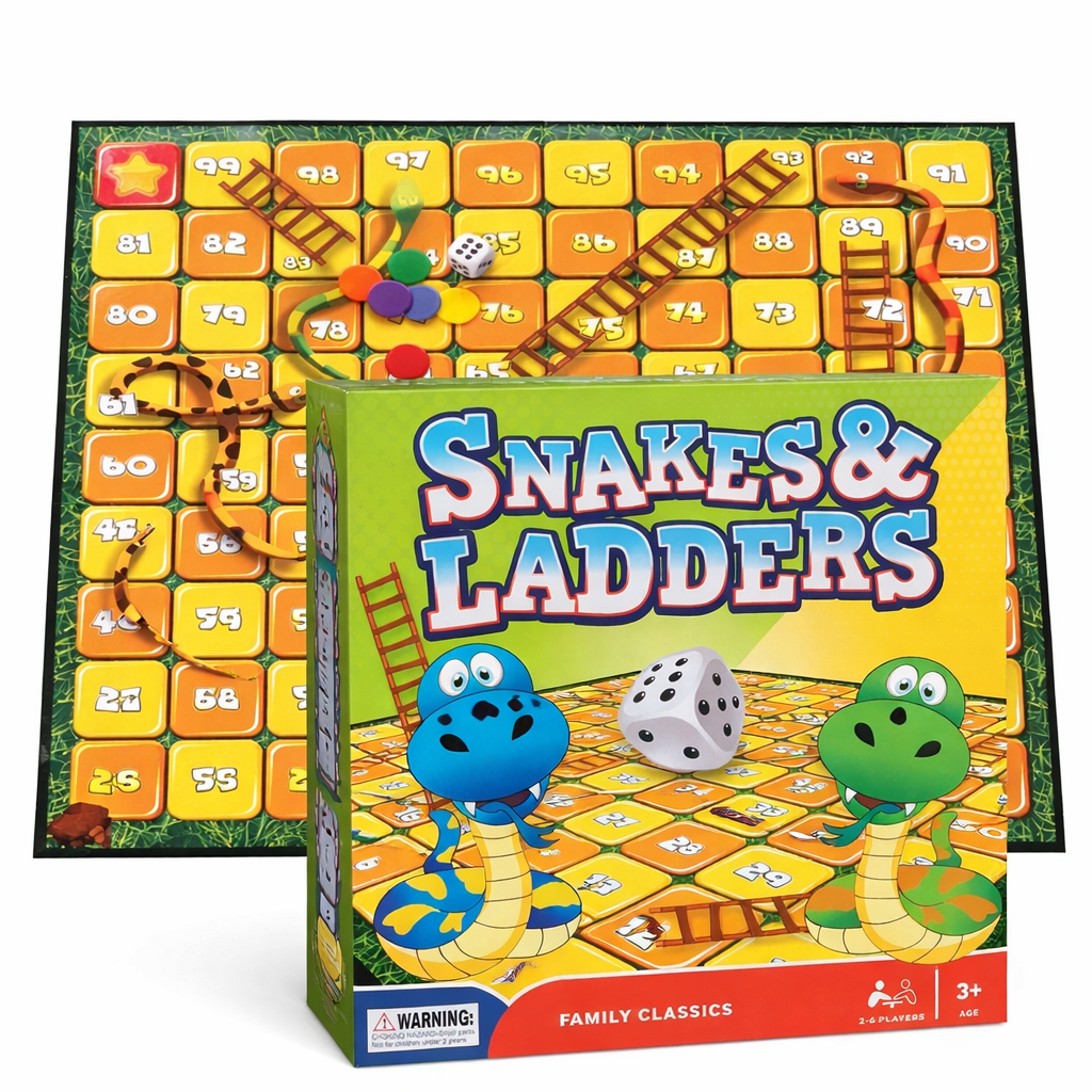 Snakes and Ladders Family Board Game Classic Kids Fun Party Game 2-6 Players