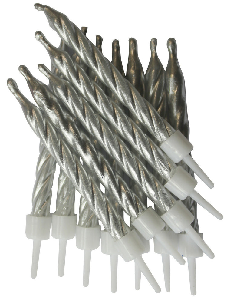 Silver Cake Candles 12pk Metallic 7.5cm Happy Birthday Party Decoration Topper