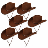 Brown Cowboy Hat - Pack of 6 - Western Cowgirl Fancy Dress Party Festival Hen Do