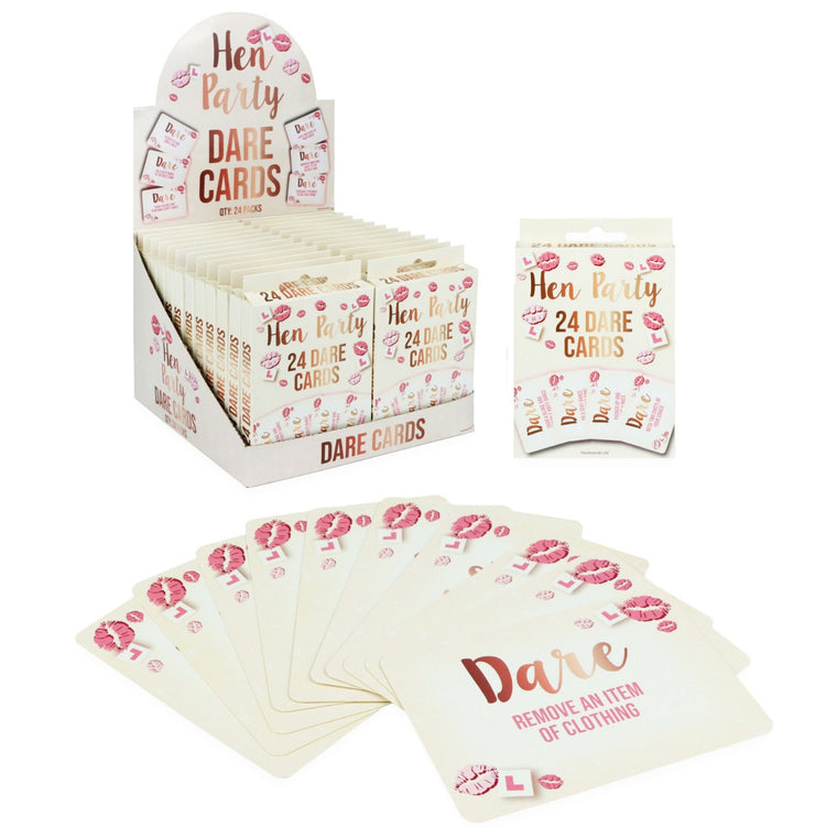 Hen party dare cards packaging with cards displayed on a white background