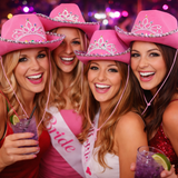 6x Pink Cowgirl Hats Adult Western Cowboy Fancy Dress Hen Do Party Tiara & Trim