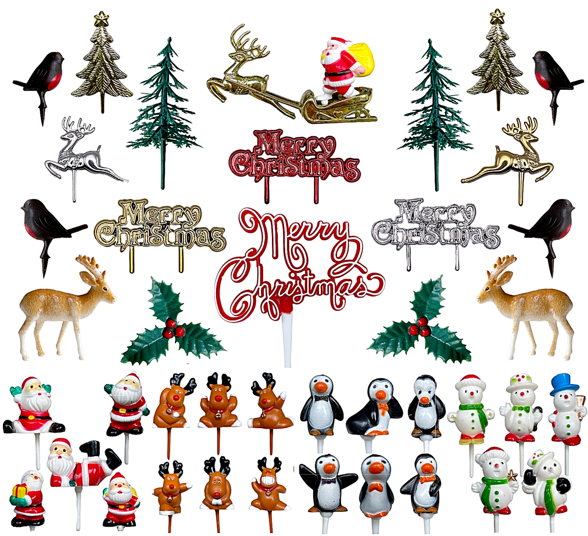 Christmas Tree Cake Topper Set pack of 6 Fir Forest Yule Log Cupcake Decoration