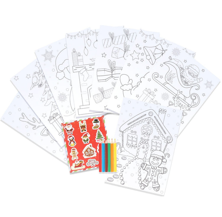 A4 Christmas Colouring Set With Pencils Stickers Stocking Filler For Kids Gift