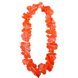 Neon orange plastic flower lei on a white background