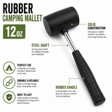 Rubber Mallet Hammer 12oz Steel Shaft Camping Rubber Grip Home DIY Tool Solid