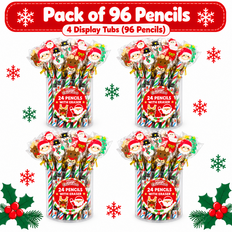 Christmas Pencils with Erasers 1-96 Xmas Party Bag Stocking Fillers for Kids
