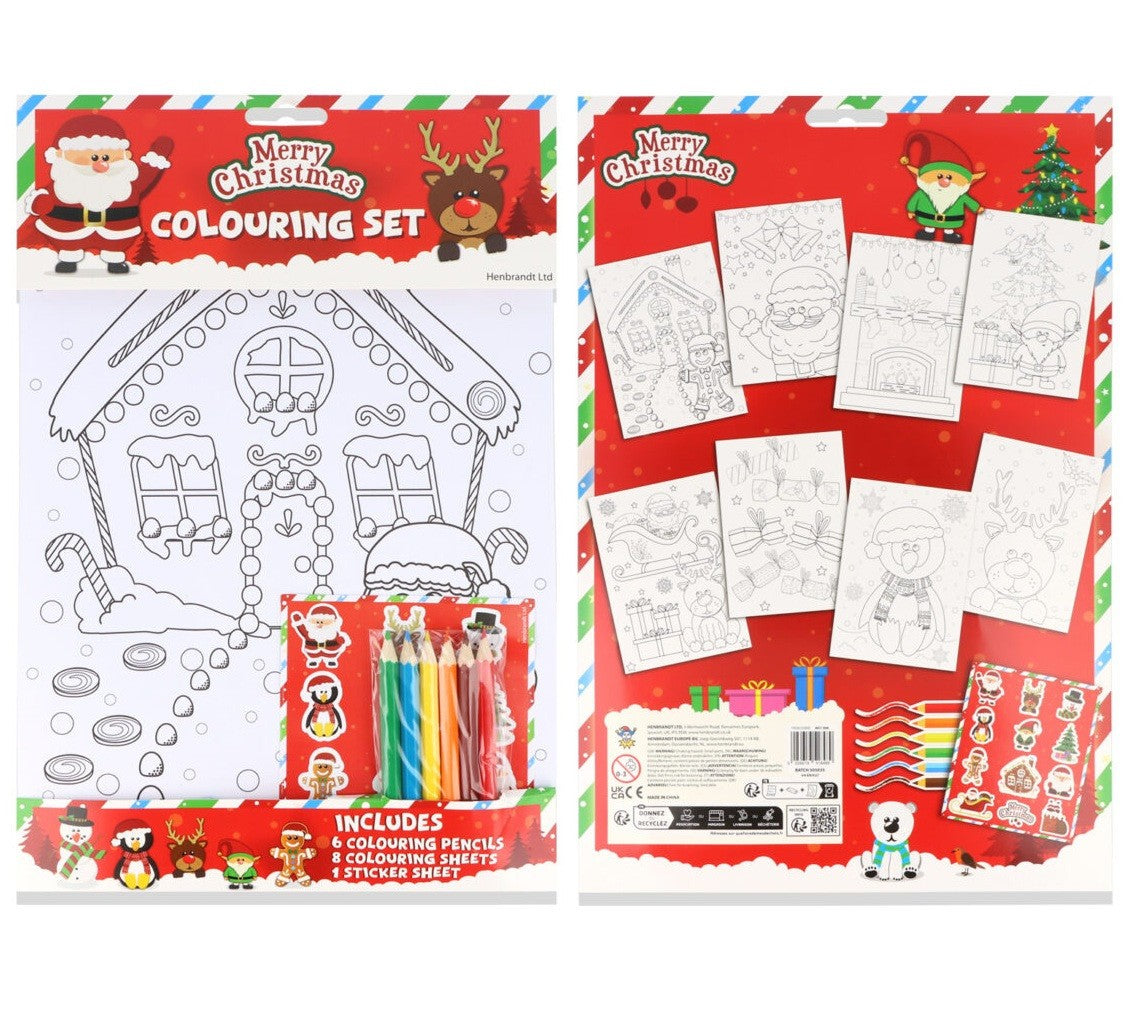 A4 Christmas Colouring Set With Pencils Stickers Stocking Filler For Kids Gift