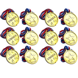 12x Plastic Gold Medals Kids Sports Day Winner Prize Party Bag Filler Award Toys