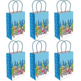 Set of six Christmas-themed gift bags with Santa Claus and reindeer design on a white background.
