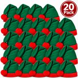 A 20-pack of green and red elf hats arranged in a grid on a white background, with a red circular badge in the top right that reads '20 Pack'.