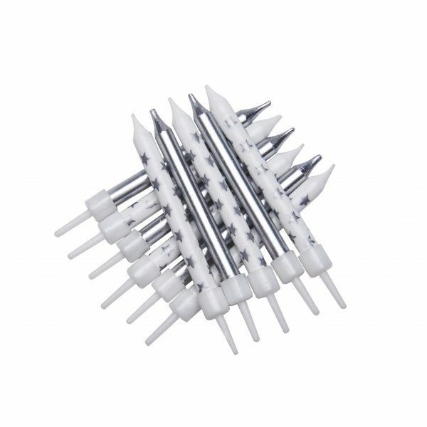 Silver STAR Cake Candles 12pk Metallic Happy Birthday Party Decoration Topper
