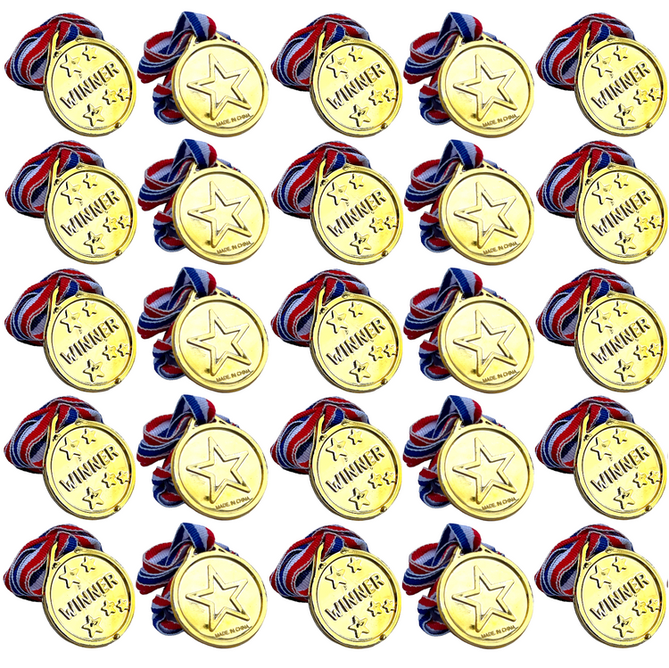 Kids Winner Medals 48x Plastic Gold Sports Day Prize Party Bag Filler Award Toys