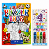 Kids A6 Puzzle Activity Book With Colouring Crayons Party Bag Filler 1-96 Pack