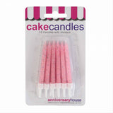 Baby Pink Cake Candles 12pk Glitter 7.5cm Happy Birthday Party Topper Decoration