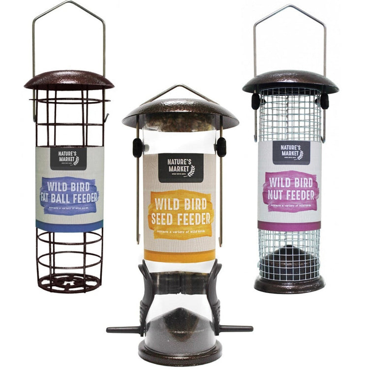 Bird Feeder Seed Nut Suet Ball Metal Hanging Wild Garden Bird Food Station Brown